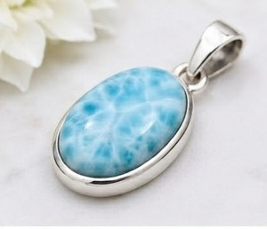 Pendentif en argent Larimar, collier en pierre précieuse Larimar, pendentif ovale en argent sterling, bijoux en pierre bleue des Caraïbes, argent fait main - Product Image 2