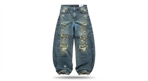 Jeans de Algodón 100% para Hombre, Corte Holgado, Estilo Vintage, con Logotipo Personalizado, Lavado, Desgastado, de Pierna Ancha, para Tallas Grandes - Product Image 5