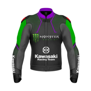 เสื้อแจ็คเก็ตสำหรับขี่มอเตอร์ไซค์ Rawasaki สำหรับผู้ชาย/เสื้อแจ็คเก็ตหนังวัวแท้ พร้อมเกราะป้องกันระดับ CE 2 พร้อม Hump - Product Image 1