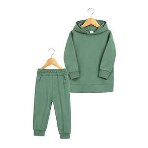 Custom Winter Solid Kids Blank Hoodies Tracksuit Set Cotton Toddler Green Hooded Sweatshirt Jogger Pants Unisex Children - Product Image 2