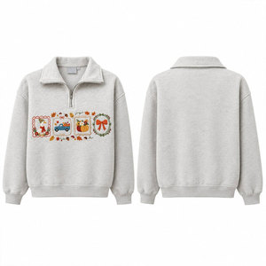 Sweat-shirt à demi-zip brodé pour homme, col rabattu décontracté, automne - Product Image 1