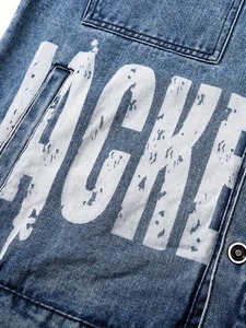 Hot Selling Men's Distressed <b>Denim</b> Jacket With Letter Print Casual Button Front Washed Cotton <b>Coat</b> Autumn Style Regular Fit - Product Image 4