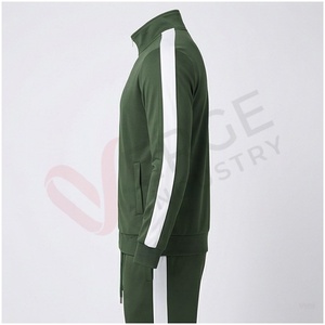 Ensemble de survêtement vert pour homme, manches longues, col montant, fermeture éclair sur le devant, couleur unie, respirant, coupe décontractée, vêtements d'automne - Product Image 3