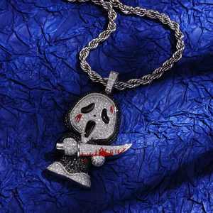 Colgante Unisex de Plata 925 Bañado en Oro de 14K con Moissanita Iced Bling, Temática de Terror Hip Hop, Fantasma Asesino, Anime, Certificado - Product Image 3