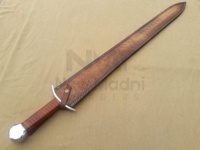 INCREÍBLE ESPADA DE MANGO DE CUERO MARRÓN MEDIEVAL EUROPEO DE ACERO DE ALTO CARBONO CON FUNDA DE CUERO