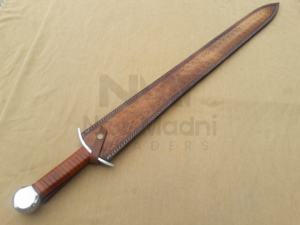 INCROYABLE ÉPÉE DE POIGNÉE EN CUIR MARRON MÉDIÉVAL EUROPÉEN EN ACIER À HAUTE TENSION AVEC GAINE EN CUIR NMT-2506 - Product Image 5