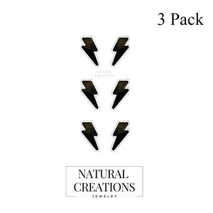 Premium 925 Sterling Silver Black Tourmaline Thunder Shape Stud Earrings Bezel Setting 7mm Cute Trendy <b>Anniversary</b> Gift - Product Image 2