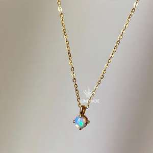 Delicado Colgante de Piedra natal de octubre, joyería de oro minimalista, collar de ópalo pequeño, collares colgantes finos para regalo de cumpleaños de dama de honor - Product Image 4