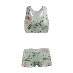Conjunto de Ropa de Yoga Sublimada Personalizada para Mujer, Talla Grande, Dos Piezas, Bra y Pantalones Cortos, para Entrenamiento Físico - Product Image 1