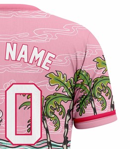 เสื้อคอเร็กซ์สีชมพูพิมพ์ลายทรอปิคอลแขนสั้นคอกลมลายฮาวาย - Product Image 6
