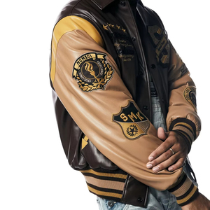 Custom chenille embroidery men's varsities <b>jackets</b> baseball letterman leather sleeves - Product Image 4
