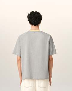 Camiseta Gris de Corte Regular para Hombre con Ribete Amarillo en Contraste, Cuello Redondo, Manga Corta, Informal, 100% Algodón, Ecológica y Transpirable - Product Image 2