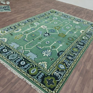 Tapis en laine abstrait Oushak noué à la main, très demandé |   Tapis fait main de couleur vertâtre, pastel, vintage, décoratif pour salon - Product Image 1