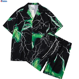Trajes de punto estilo hip hop para hombre, cómodos y transpirables, colección de verano, camisa con botones personalizada, pantalones cortos de playa +Talla grande - Product Image 2