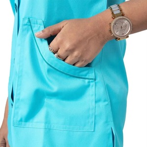 Women's Turquoise <b>Scrub</b> Set Short Sleeve Collar Top With Pockets Hospital Uniform Woven Cotton Polyester Blend - Product Image 4