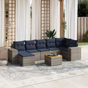 Set Divano da Giardino in Polyrattan Grigio a 8 Pezzi con Cuscini - Collezione Arredamento Patio - Product Image 1