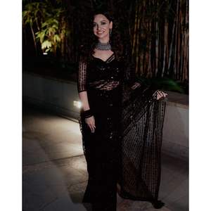 Saree de soirée de créateur avec séquence et fil pour les fêtes et les occasions spéciales - Product Image 2