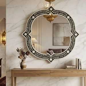 Marco de espejo decorativo único de calidad premium hecho a mano con incrustaciones de hueso para interiores de oficinas, hoteles y restaurantes a precio de mayorista. - Product Image 1