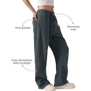 Pantalones deportivos de pierna ancha para mujer, pantalones deportivos de forro polar súper suave con bolsillos, joggers holgados de cintura alta con cordón y ajuste relajado - Product Image 2