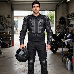 Chaqueta de Motociclista de Cuero Negra de Manga Larga para Hombre con Protección y Armadura - Product Image 3