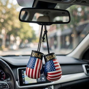 Mini Guante de Boxeo de Cuero PU con Diseño de Bandera de EE. UU. para Colgar en el Coche – Llavero y Colgante para Espejo Retrovisor Disponible - Product Image 2
