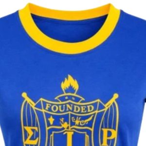 T-shirt Ringer Flocké pour Femme, Impression de Lettres Personnalisée, Bordure Contrastante, Manches Courtes, Col Rond, Style Décontracté, Inspiré des Sororités, Vente en Gros - Product Image 2