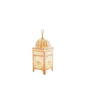 Brass finish square lantern with transparent glass panels ornate perforated metal <b>top</b> curved handle elegant design indoor - Product Image 5