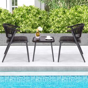 Set di 3 Mobili da Giardino in Rattan con Piano in Vetro Temperato per Cortile o Bordo Piscina - Product Image 1
