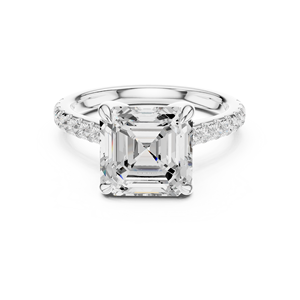 Anillo de Diamantes con Engaste Pavé en Oro Blanco de 14K, Joyería Hecha a Mano en Oro Blanco de 14K con Diamante Cultivado en Laboratorio con Corte Asscher Genuino - Product Image 1