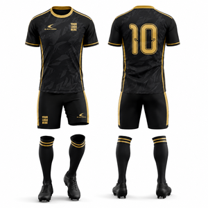 Conjunto de Uniforme de Fútbol Personalizado para Hombre, Negro y Dorado, Sublimado, Manga Corta, Absorbe la Humedad, para Todas las Temporadas, Uniforme de Equipo para Adultos - Product Image 4
