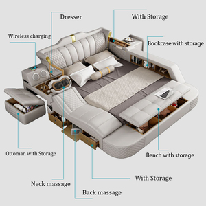Роскошный набор для спальни King Queen King Size, каркас, мебель, Дизайнерская кожаная кровать с татами, современный дизайн - Product Image 5