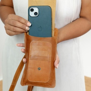 Bolso bandolera de cuero y piel de vaca para teléfono, Bolso pequeño de bolsillo móvil tallado de cuero genuino, bolso de mano occidental para mujer - Product Image 6