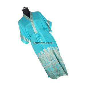 KL001 Vintage Sari Kimono Long <b>Robe</b> Autumn/Winter Floral Print Bohemian Oversized Full Length Blended Poly Silk Quick <b>Dry</b> - Product Image 2