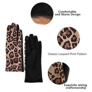 Gants d'hiver chauds pour femmes, imprimé léopard, tactiles, décontractés, pour la conduite en extérieur, en tricot doublé polaire, vente en gros - Product Image 3
