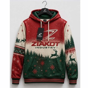 Wholesale Direct Pakistan Ziakot Industry Custom Stitched <b>Red</b> Green 3D Christmas Reindeers Sports Pullover Sweatshirt <b>Hoodie</b> - Product Image 1