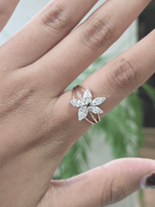Marquise Cut Lab Grown Diamond IGI Certified <b>Ring</b> 1.28ct Rose Gold Floral Cluster Design <b>Split</b> Band Engagement Style for Women - Product Image 4