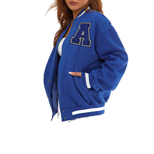 Veste universitaire pour femme, couleur unie, logo sur le devant, col rabattu, manches longues, polyester, vêtement d'extérieur pour l'automne - Product Image 5