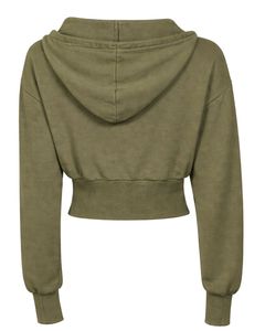 Womens Olive Green <b>Cropped</b> <b>Zip</b> <b>Up</b> Hoodie Slim Fit Long Sleeve Casual Streetwear Cotton Fleece Sweatshirt Custom Logo ODM Factory - Product Image 2