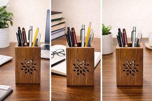Wooden Pen Holder Stand Pencil Cup Makeup Brush Holder <b>Desk</b> <b>Organizer</b> Office Table Storage Decorative Wooden Stationery - Product Image 5