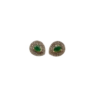 Glamorous Emerald Stone <b>Studded</b> Oxidised Sterling Silver <b>Rose</b> <b>Gold</b> Drop <b>Earrings</b> Women's Girls' Daily Casual Wear Wholesale Cost - Product Image 1