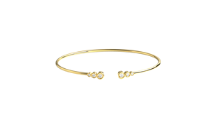 Brazalete abierto de oro de 18 quilates con diamantes redondos graduados engastados en bisel, brazalete apilable, joyería fina para mujer. - Product Image 1