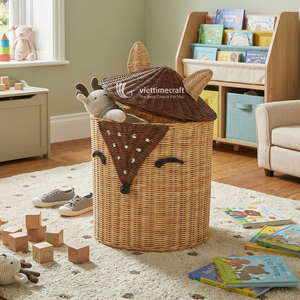 Cesta de Almacenamiento de Mimbre Tejida a Mano con Forma de Animal, Organizador con Tapa, Contenedor de Juguetes Hecho a Mano para Decoración del Hogar - Product Image 3