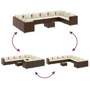Ensemble de salon de jardin en rotin brun avec coussins crème pour usage extérieur, capacité de 10 personnes et plus, design contemporain, résistant aux intempéries - Product Image 6