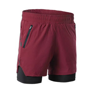 New Arrival Quick Dry Men's Gym Shorts Maroon Color 2 in 1 Double <b>Layers</b> Shorts For Fitness Sports And Jogging Wear - Product Image 3