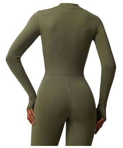 High Quality Crew Neck High Skinny Knitted Yoga Women <b>Bodysuit</b> Jumpsuit Set Tummy <b>Control</b> Breathable Quick Dry Spandex/Polyester - Product Image 5