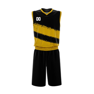 Ensemble de maillots de basket personnalisés en polyester/coton sublimé, noir et rouge rayé, col en V, sans manches, évacuation de l'humidité, taille élastique - Product Image 3