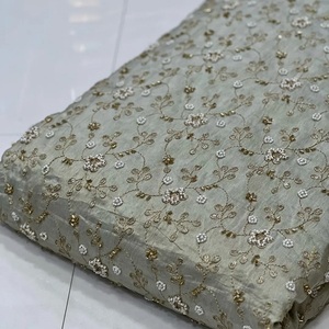 Beaded Embroidery Silk Fabric Wholesale Supplier Beaded Work Silk Fabric Manufacturer India Embroidered Silk Fabric with Beads - Product Image 2