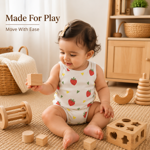 Débardeur bébé unisexe 100% coton imprimé fraises |   Ensemble de tenue d'été légère sans manches à fermeture à pression pour bébé, à porter au quotidien - Product Image 2