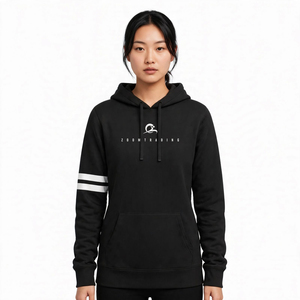 Sudadera con Capucha Negra para Mujer Zoom Trading, con Logotipo Blanco en la Manga, Diseño con Estampado Frontal, Corte Regular, para Otoño, 100% Algodón - Product Image 1
