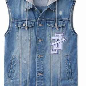 Chaleco vaquero con capucha Jack and Jill para hombre, chaqueta vaquera sin mangas, logotipo bordado personalizado, suministro al por mayor OEM - Product Image 5